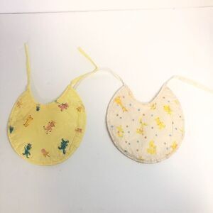 vintage baby bib plastic fabric yellow animals 50s baby mcm kitchen as is